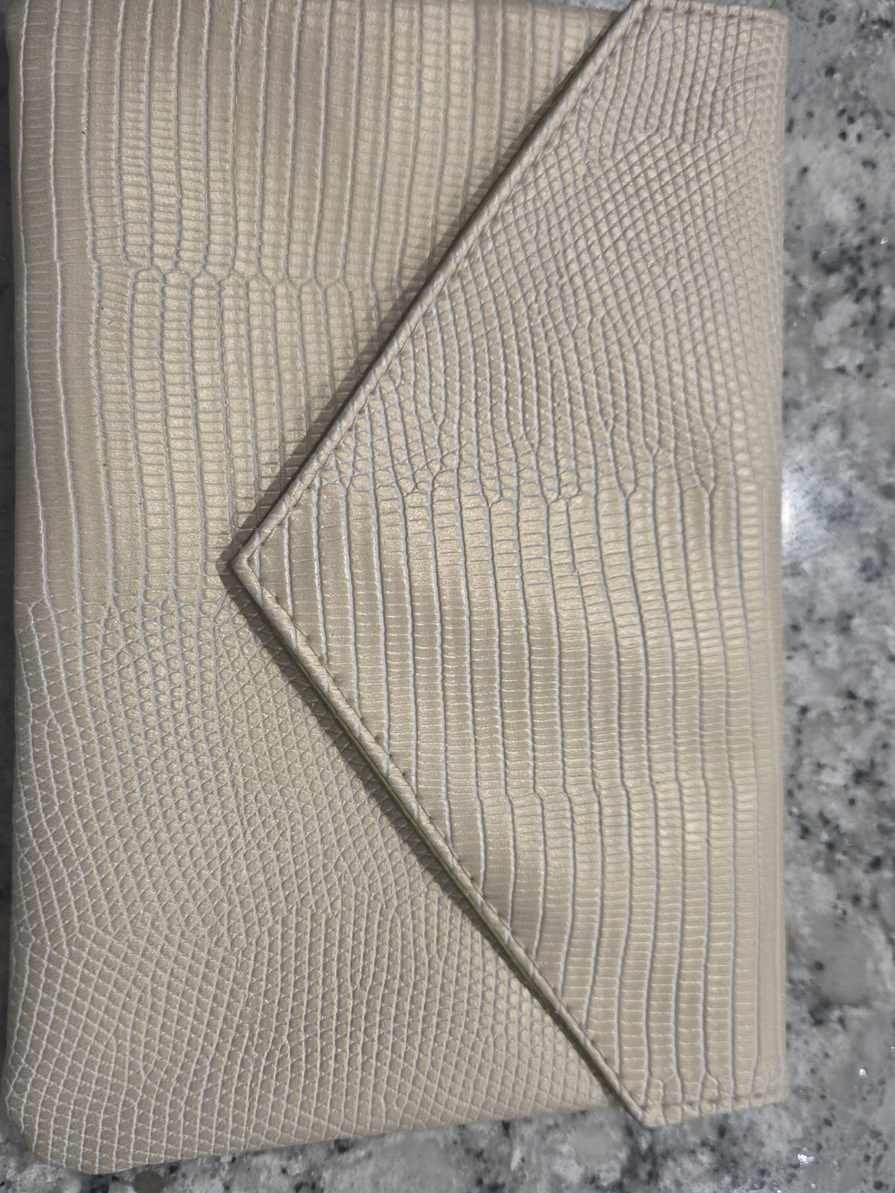 ipsy Cream Lizard-Embossed Envelope Cosmetic Clutch